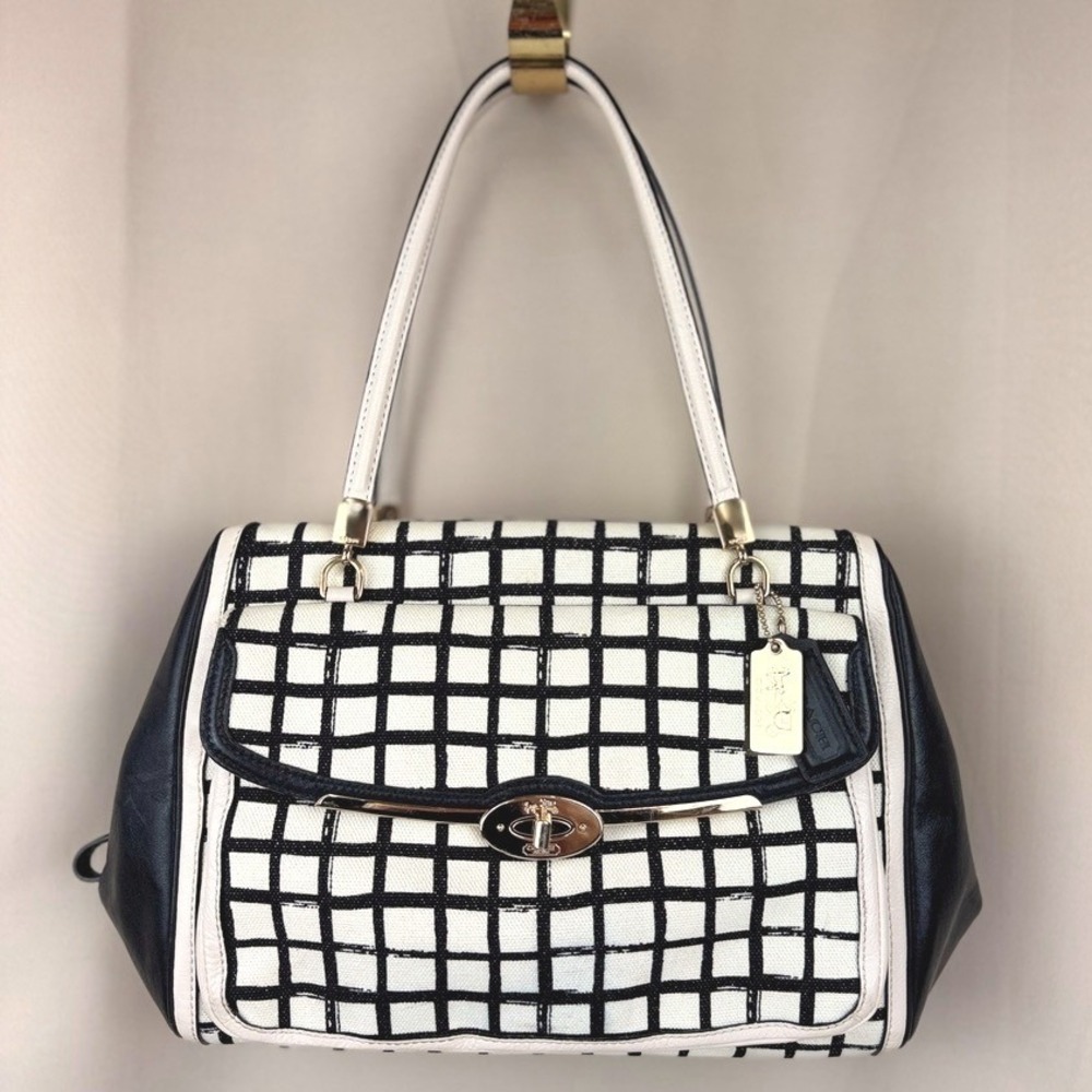 COACH‎ Madison Graphic Madeline Satchel Fabric Leather Gold Turn Lock 28082 Tags